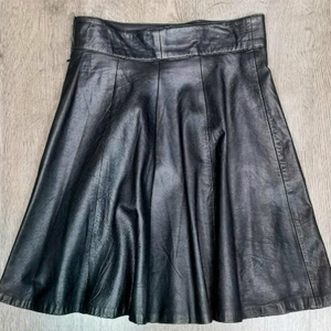 Vintage BLACK Distressed Leather High-waisted A-line mini skirt